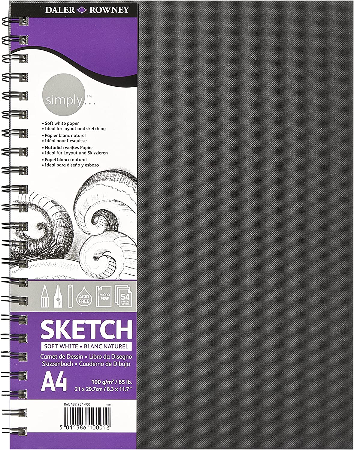 Daler Rowney Simply Cuaderno de Dibujo A4 100g/m2 - Cubierta Rigida con Encuadernacion en Espiral - 