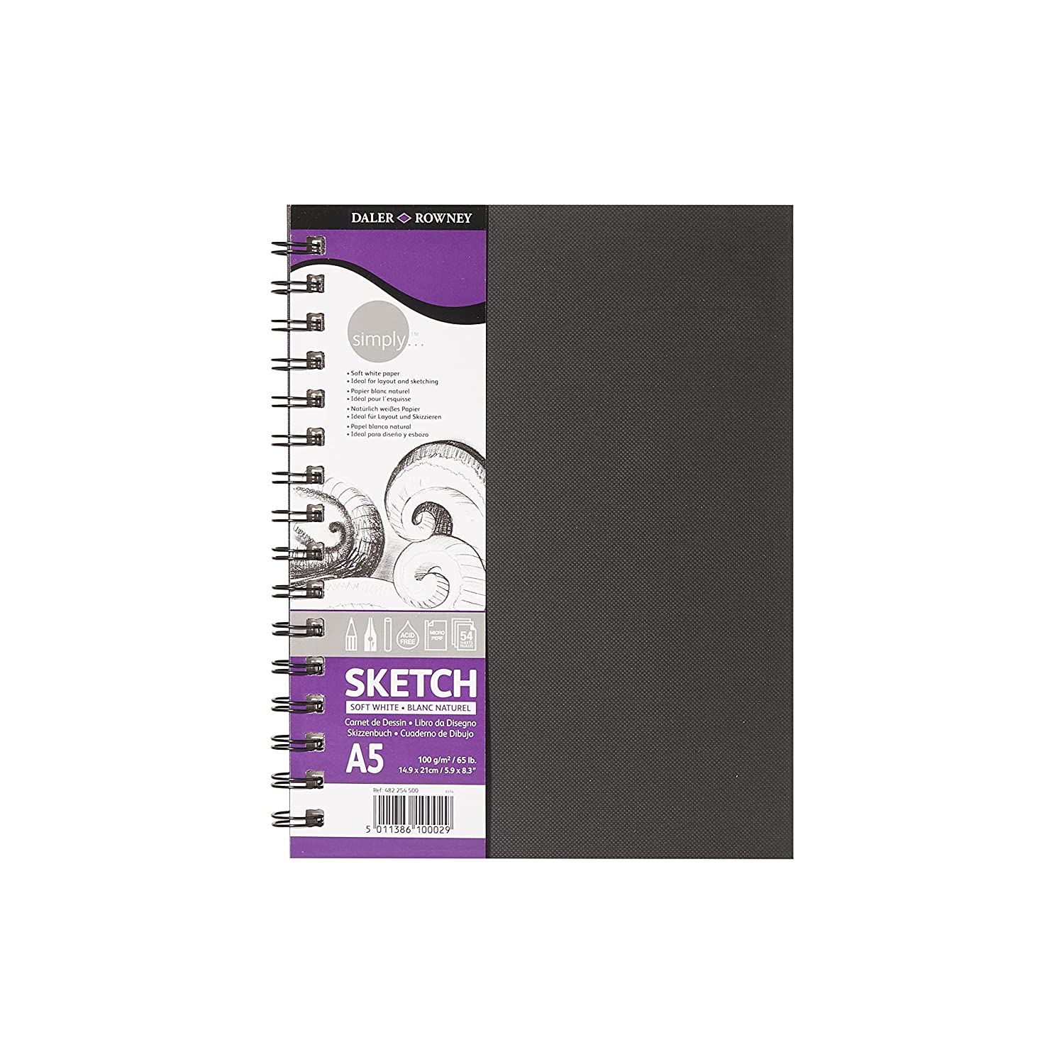 Daler Rowney Simply Cuaderno de Dibujo A5 100g/m2 - Cubierta Rigida con Encuadernacion en Espiral - 