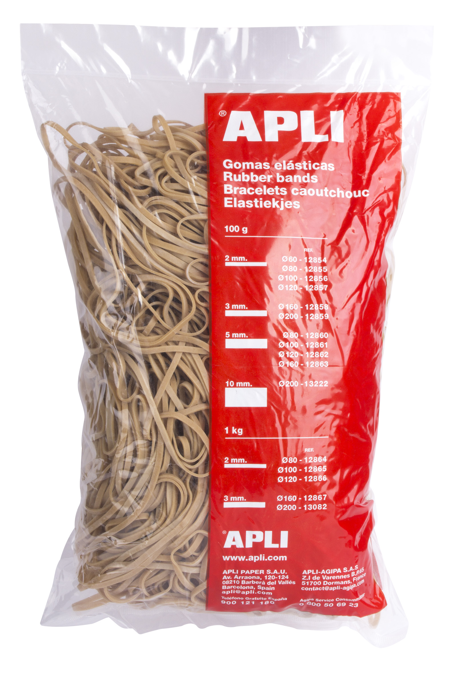 Apli Gomas Elasticas de Caucho Natural - � 160 x 3mm - Gran Elasticidad y Resistencia - 1kg de Conte