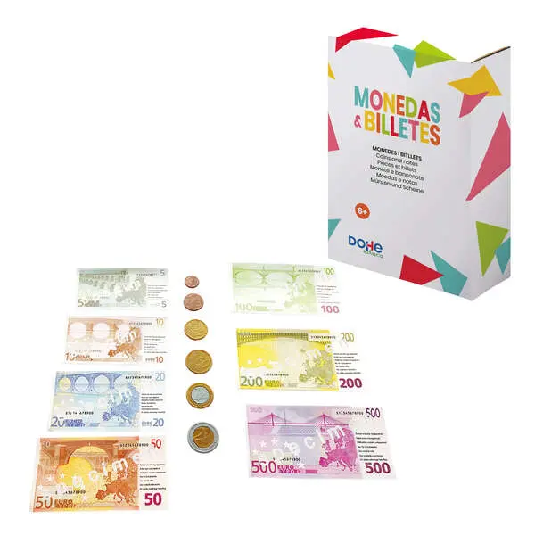 Dohe Juego de Monedas y Billetes de Euro - Plastico Resistente - Reutilizable - Recomendado para Pri