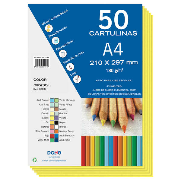 Dohe Cartulinas de Colores de 180 G/M2 - Tama�o A4 - PH Neutro - Libres de Cloro Elemental - Coloran