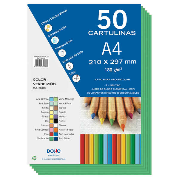 Dohe Cartulinas de Colores de 180 G/M2 - Tama�o A4 - PH Neutro - Libres de Cloro Elemental - Coloran