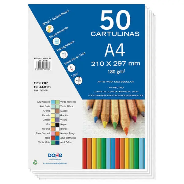 Dohe Cartulinas de Colores de 180 G/M2 - Tama�o A4 - PH Neutro - Libres de Cloro Elemental - Coloran