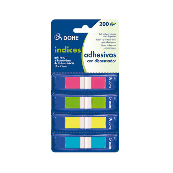 Dohe Mini-Indices Reposicionables - 12x45mm - Dispensador con 4 Colores - Ideal para Oficina y Escue