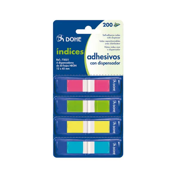 Dohe Mini-Indices Reposicionables - 12x45mm - Dispensador con 4 Colores - Ideal para Oficina y Escue