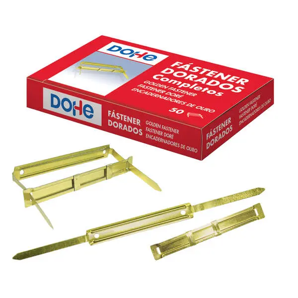 Dohe Fastener Metalico Dorado - para Encuadernaciones de 80mm - Leng�eta y Pasador - Caja de 50 Uds