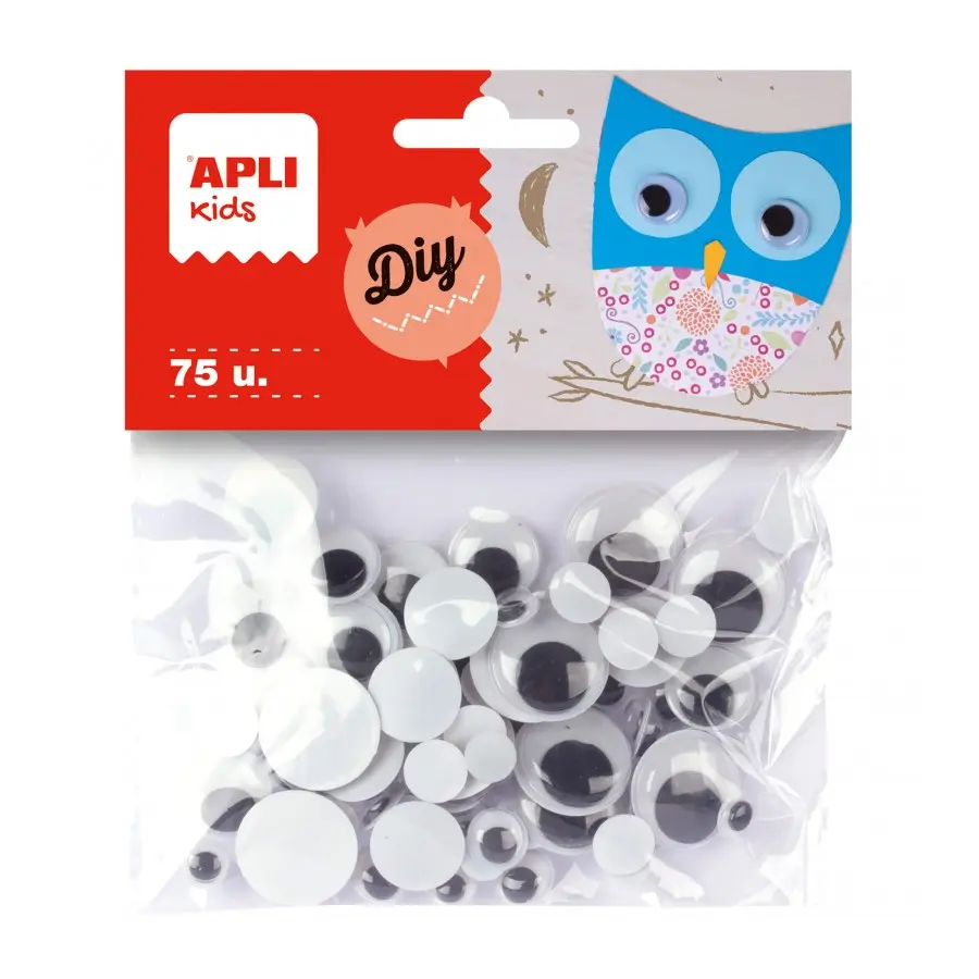 Apli Pack de 75 Ojos Moviles Redondos - Medidas Surtidas � 8 mm, � 10 mm, � 16 mm y � 20 mm - Color 