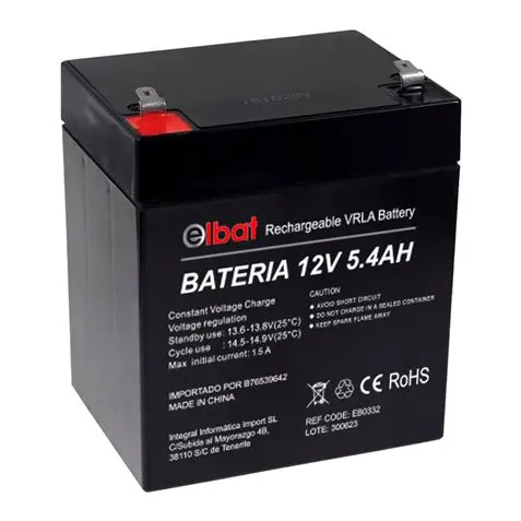 Elbat Bateria de Plomo 12V 5.4Ah VRLA Agm - Dimensiones 90X70X101mm - Tecnologia de Seguridad VRLA -