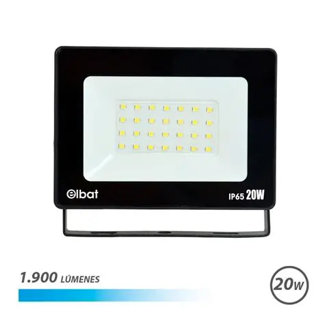 Elbat Foco LED de 20W - Potencia: 20W - Lumenes: 1900 - 6.500K Luz Fria - 30.000 - 50.000 Horas de V