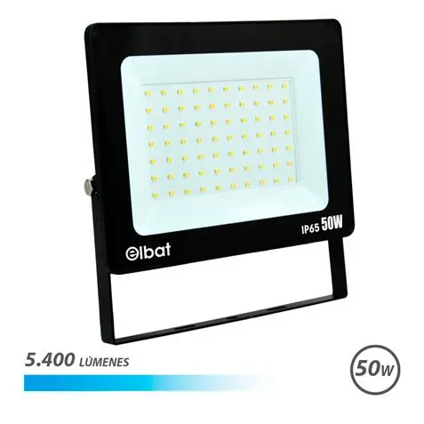 Elbat Foco LED de 50W - Potencia: 50W - Lumenes: 5400 - 6.500K Luz Fria - 30.000 - 50.000 Horas de V