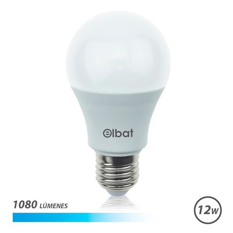 Elbat Bombilla LED - Potencia 12W - Lumenes 1080 - Tipo de Luz 6500K Luz Fria - Casquillo E27 - Angu