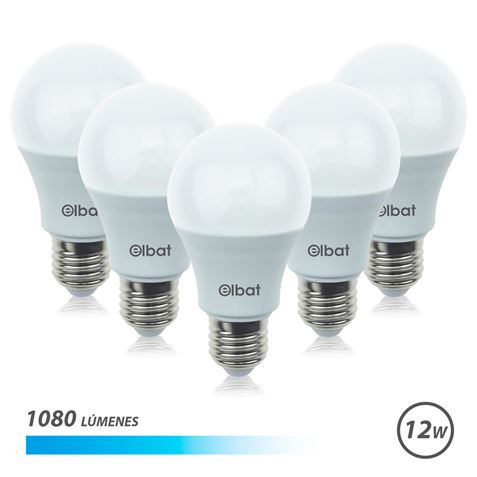 Elbat Pack 5 Unidades - Potencia 12W - Lumenes 1080 - Tipo de Luz 6500K Luz Fria - Casquillo E27 - A