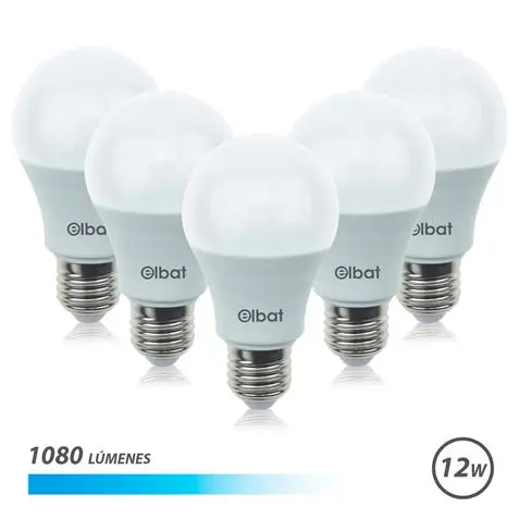 Elbat Pack 5 Unidades - Potencia 12W - Lumenes 1080 - Tipo de Luz 6500K Luz Fria - Casquillo E27 - A