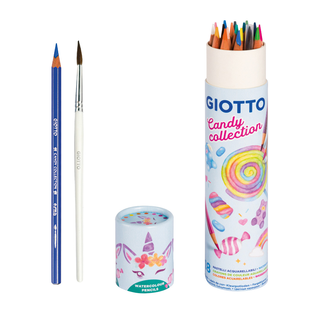 Giotto Candy Collection Acquarell Bote de 18 Lapices de Colores Acuarelables Hexagonales + Pincel - 