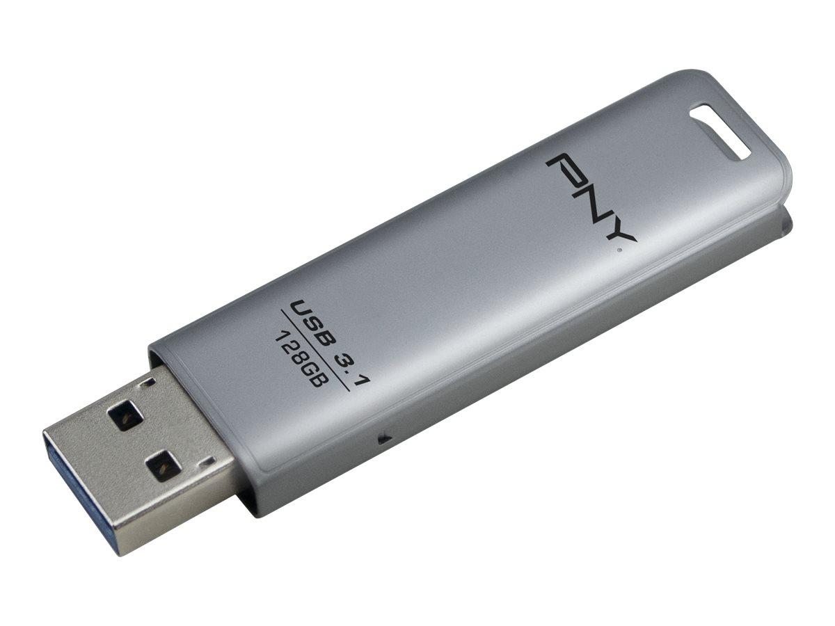 PNY Elite Steel Memoria USB 3.1 128GB - Acabado en Metal - Enganche para Llavero - Color Acero (Pend