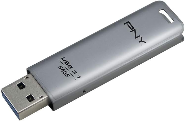 PNY Elite Steel Memoria USB 3.1 64GB - Acabado en Metal - Enganche para Llavero - Color Acero (Pendr