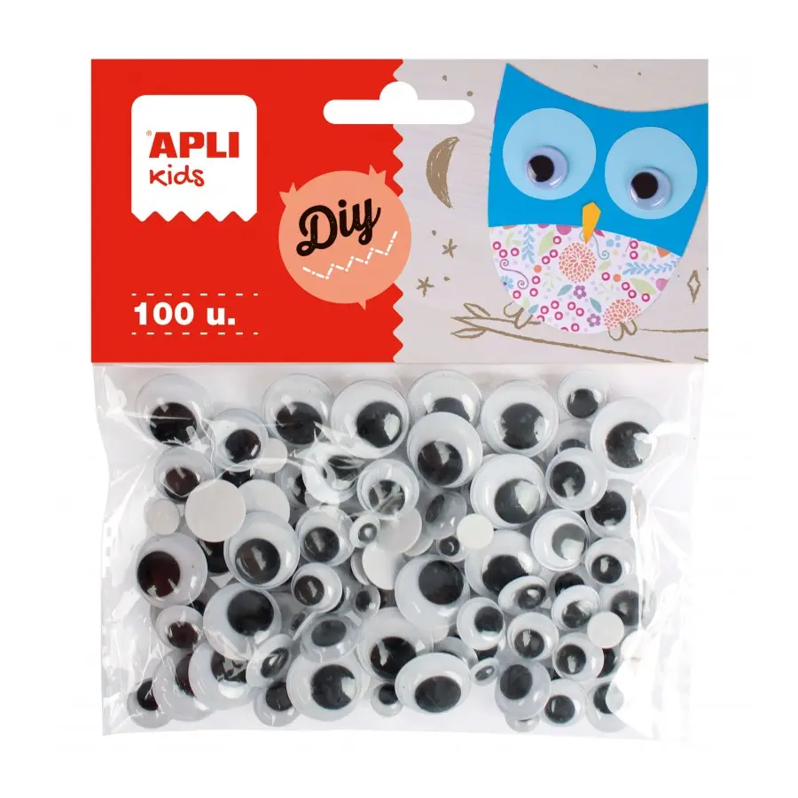 Apli Pack de 100 Ojos Moviles Redondos Adhesivos - Medidas Surtidas � 7 mm, � 10 mm, � 12 mm y � 15 