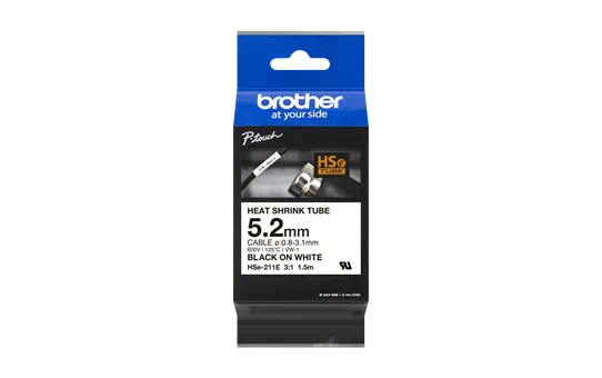 Brother HSE211E Cinta Tubo Termorretractil Original de Etiquetas para Cables - Texto negro sobre fon