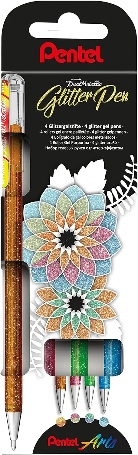 Pentel Hybrid Dual Metallic Pack de 4 Boligrafos de Bola con Tinta Gel Brillante - Punta 1mm - Trazo