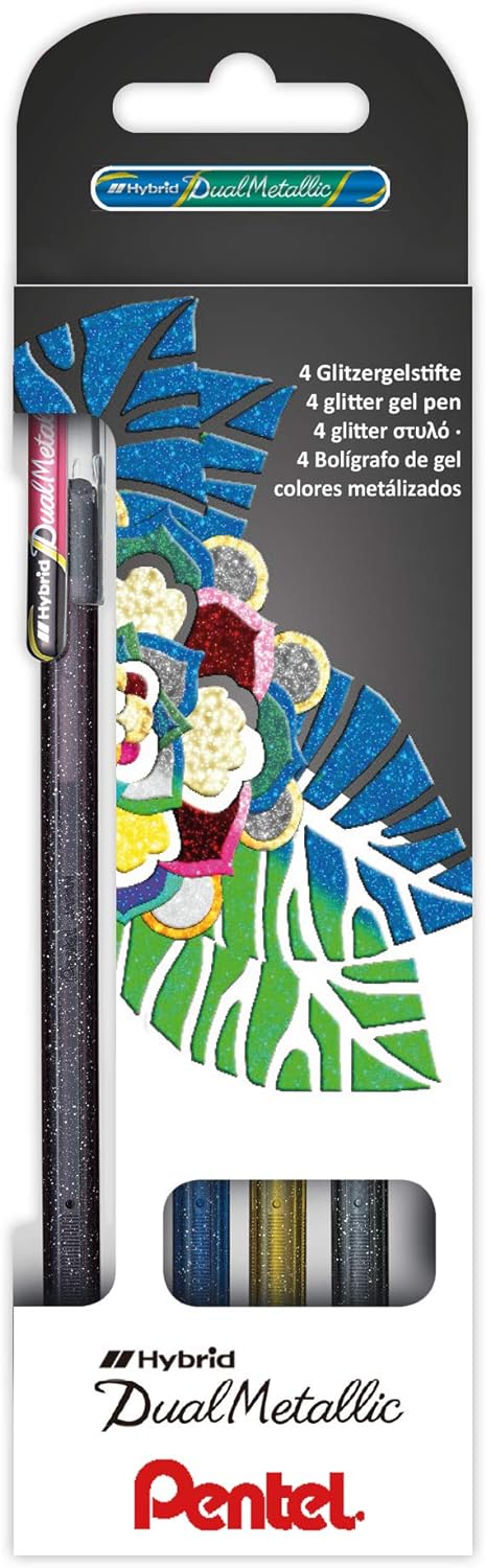 Pentel Hybrid Dual Metallic Pack de 4 Boligrafos de Bola con Tinta Gel Brillante - Punta 1mm - Trazo