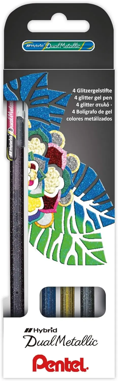 Pentel Hybrid Dual Metallic Pack de 4 Boligrafos de Bola con Tinta Gel Brillante - Punta 1mm - Trazo