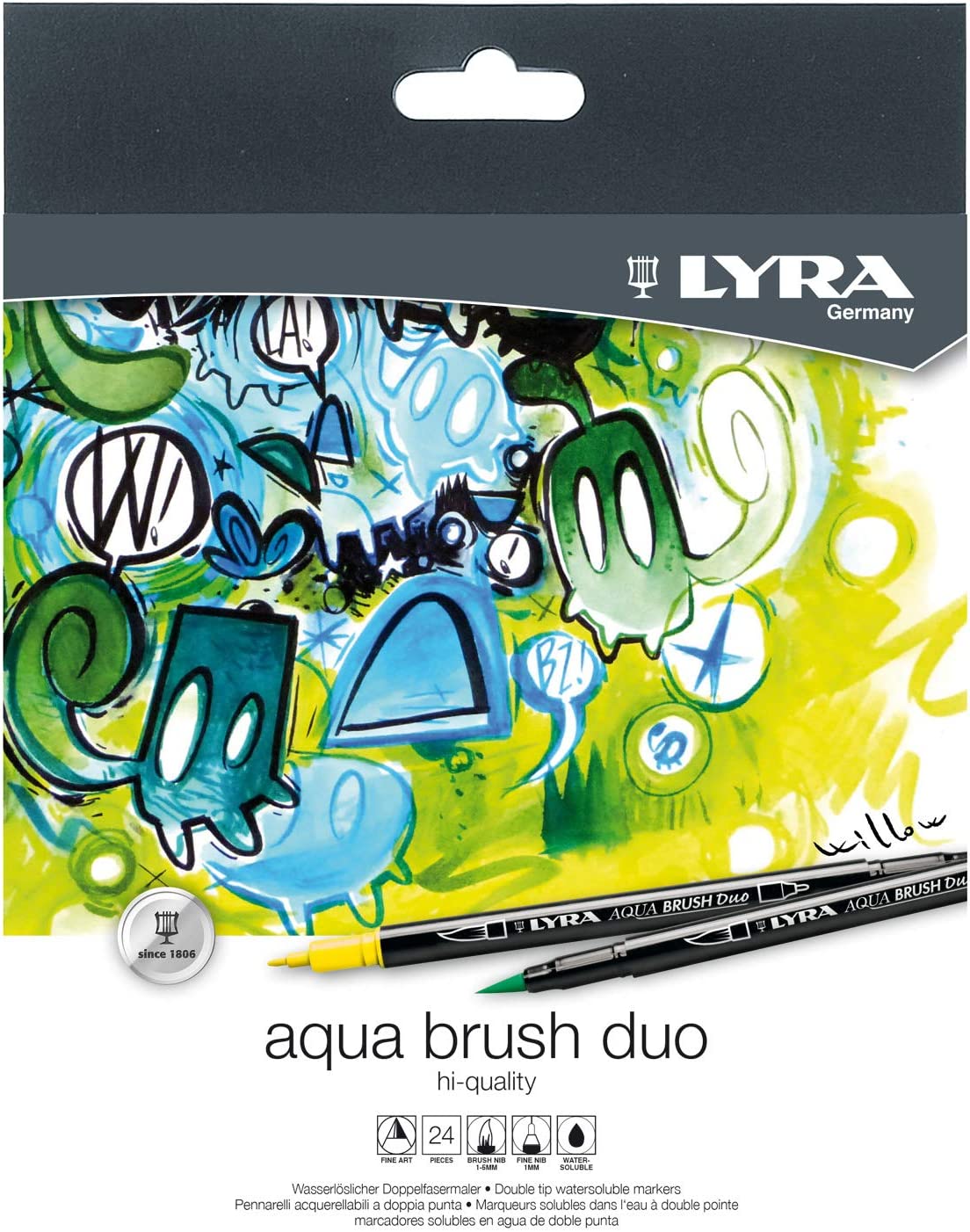 Lyra Aqua Brush Duo Pack de 24 Rotuladores de Doble Punta - Trazos 2 y 4mm - Tinta Base de Agua - Co