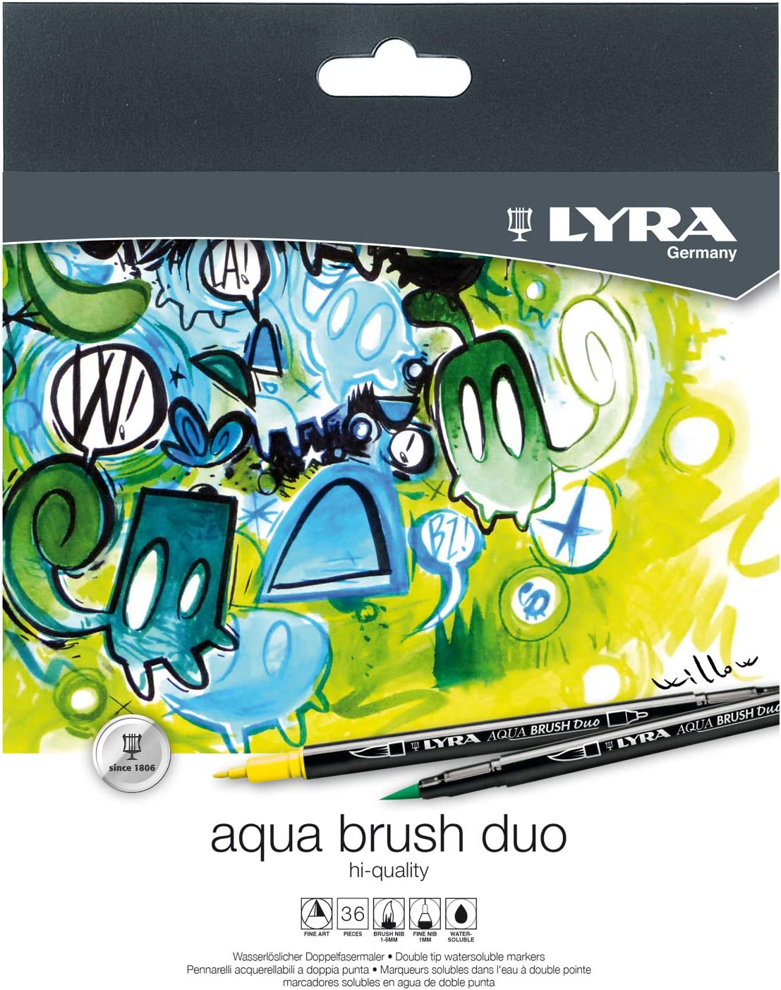 Lyra Aqua Brush Duo Pack de 36 Rotuladores de Doble Punta - Trazos 2 y 4mm - Tinta Base de Agua - Co