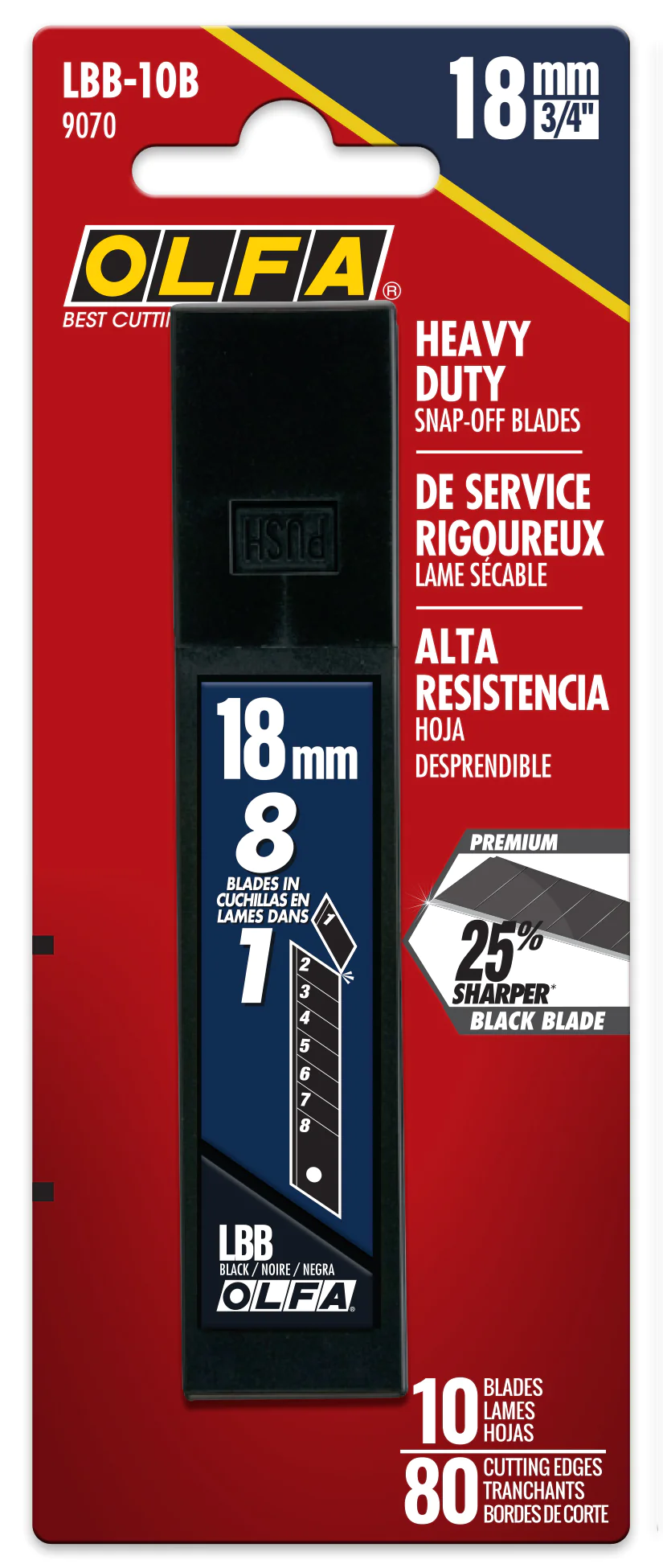 Olfa Pack de 10 Cuchillas de Negras para Cuters 18mm - Acero al Carbono - Un 25% mas Afiladas - 8 Se