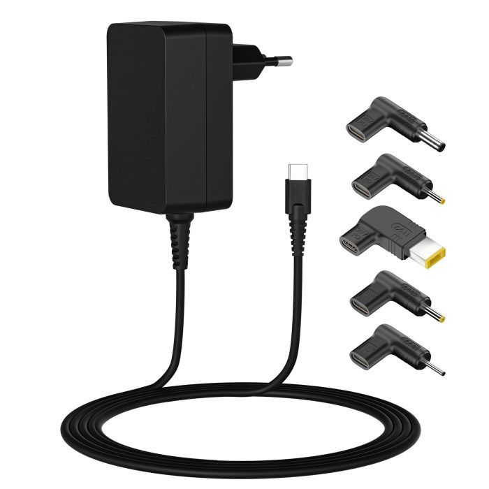 Leotec Cargador Universal para Portatil 45W USB-C Power Delivery 3.0 - 5 Conectores Diferentes - Pro