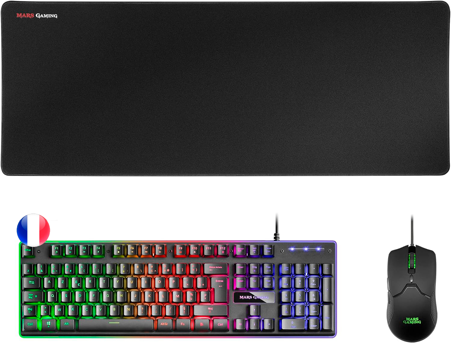 Mars Gaming Pack Premium Teclado Hibrido H-MECH - Raton Ultra Ligero 10K - Alfombrilla XXL - Compati