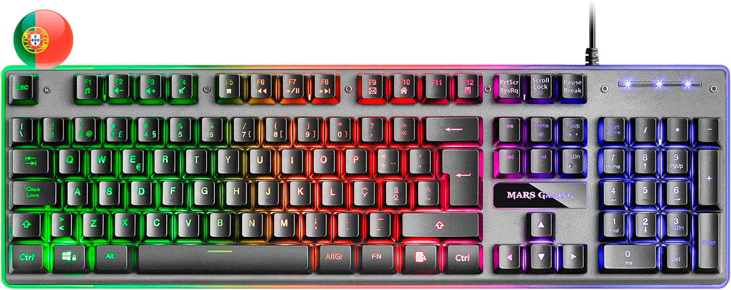 Mars Gaming Teclado Gaming MK220 - Tecnologia H-MECH - Iluminacion FRGB Rainbow - Panel de Aluminio 