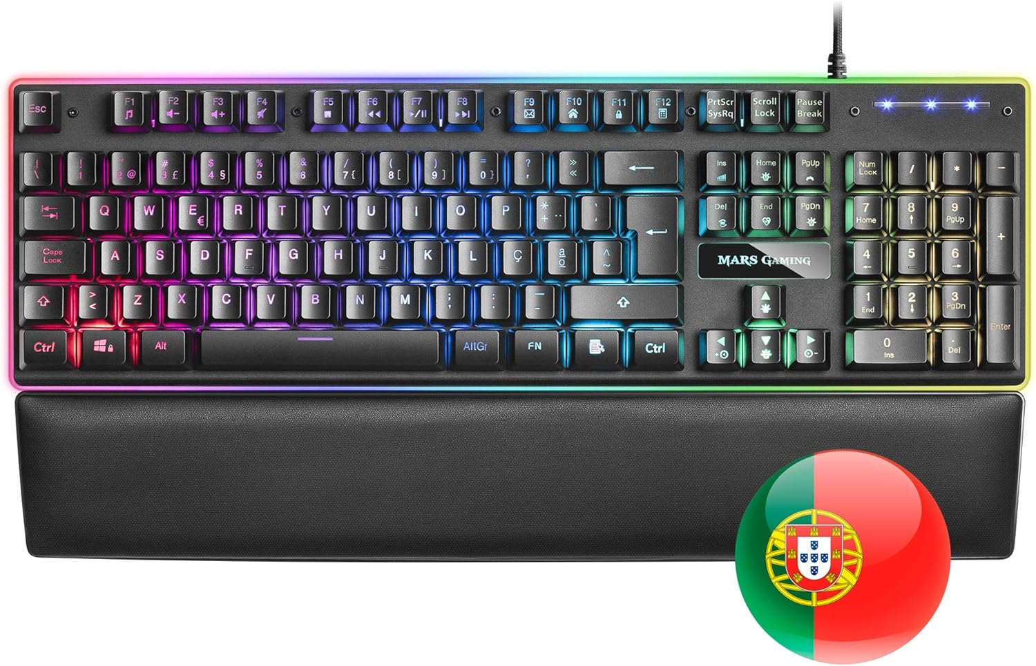 Mars Gaming Teclado MK320 - 439x135x37mm - H-MECH, Iluminacion RGB, Reposamu�ecas Acolchado - Ergono
