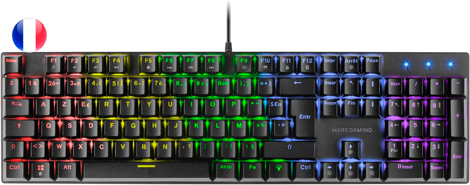 Mars Gaming Teclado Mecanico RGB MK422 - Tecnologia Antipolvo - Efectos de Iluminacion Rainbow - Tec