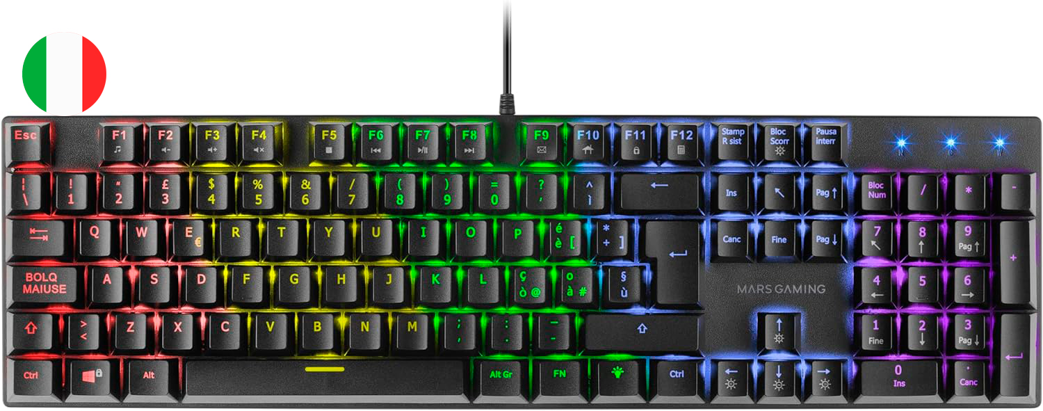 Mars Gaming Teclado Mecanico RGB MK422 - Tecnologia Antipolvo - Efectos de Iluminacion Rainbow - Tec