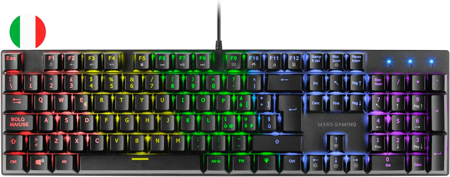 Mars Gaming Teclado Mecanico RGB MK422 - Tecnologia Antipolvo - Efectos de Iluminacion Rainbow - Tec