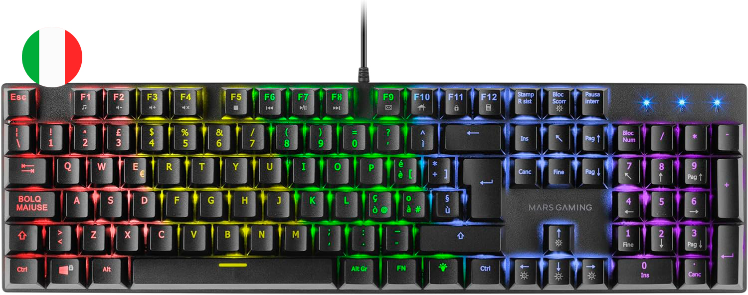 Mars Gaming Teclado Mecanico RGB MK422 - Tecnologia Antipolvo - Efectos de Iluminacion Rainbow - Tec