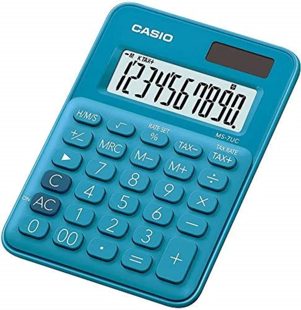Casio MS-7UC Calculadora de Escritorio - Tecla Doble Cero - Pantalla LCD de 10 Digitos - Solar y Pil