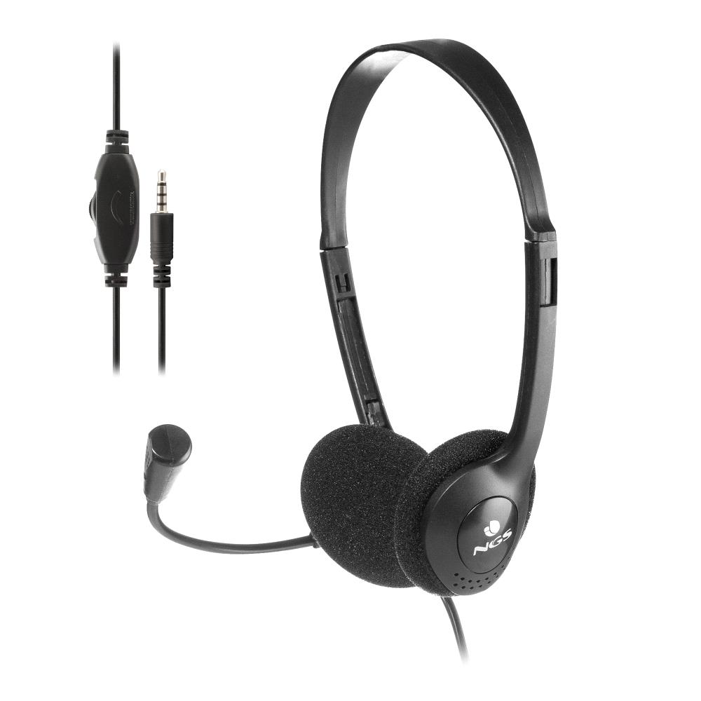 NGS Auriculares con Cable para Portatil - Microfono Ajustable - Diadema Ajustable - Control de Volum