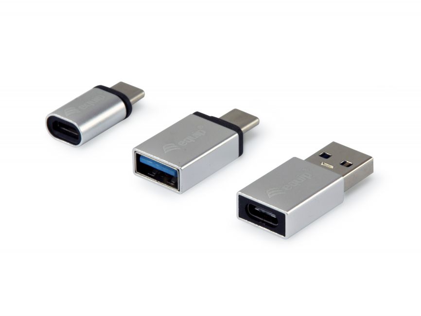 Equip Pack de 3 Adaptadores USB-C - 1x USB-C Macho a MicroUSB Hembra, 1x USB-C Macho a USB-A hembra,