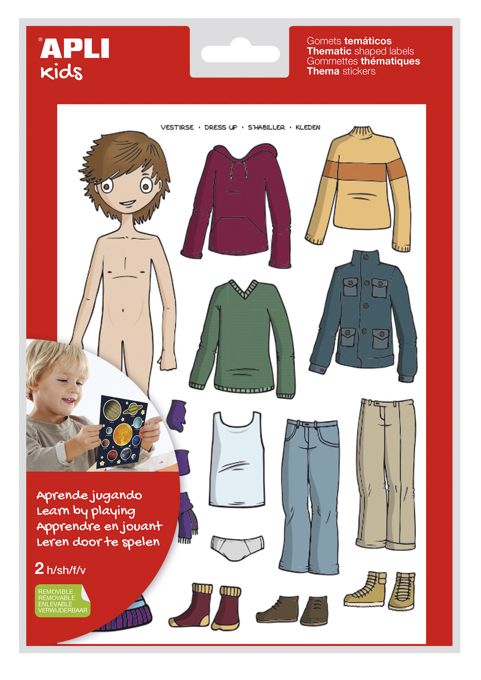 Apli Bolsa de Gomets Tematicos Vestirse Ni�o - 35 Gomets - Adhesivo Removible - Desarrollados con Ed