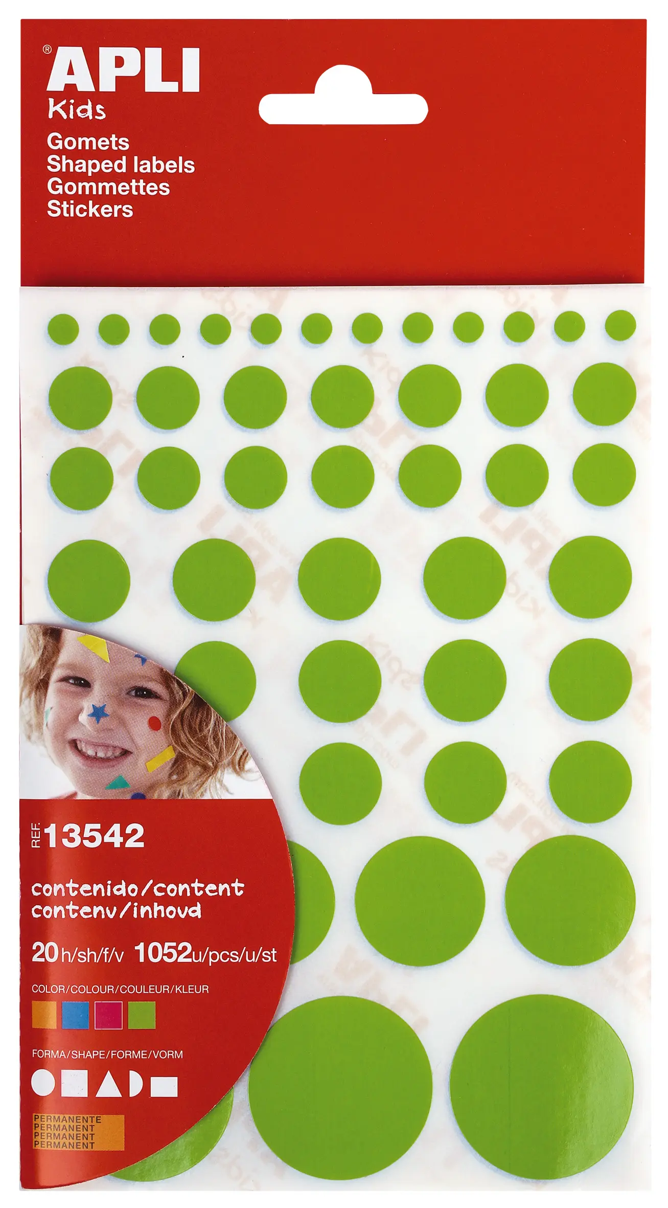 Apli Gomets Adhesivo Permanente - 1052 Gomets por Bolsa - Desarrollo de Habilidades Creativas y Psic