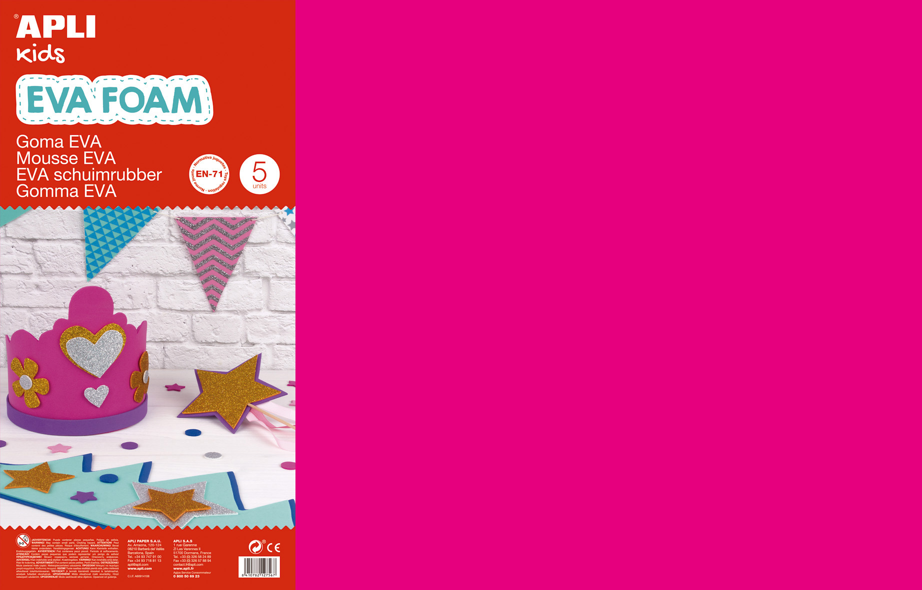 Apli Goma Eva Fucsia 600x400 - 5 Hojas de Tama�o Grande y Flexible