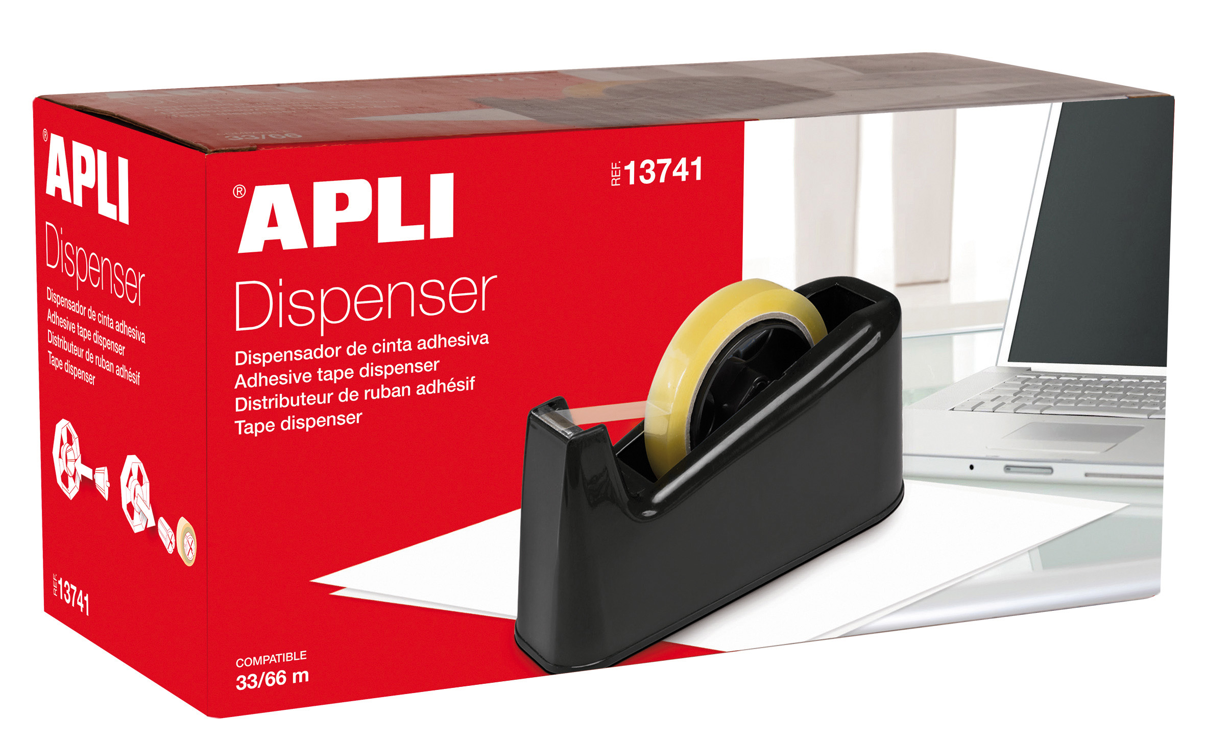 Apli Porta Cinta Trade - para Rollos de 33 y 66 - Facil de Usar y Transportar - Negro