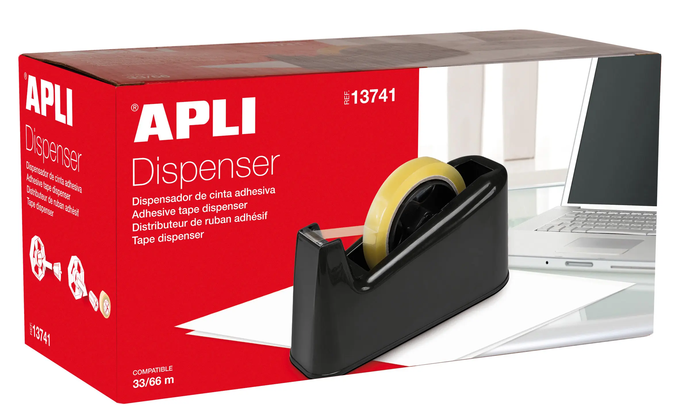 Apli Porta Cinta Trade - para Rollos de 33 y 66 - Facil de Usar y Transportar - Negro