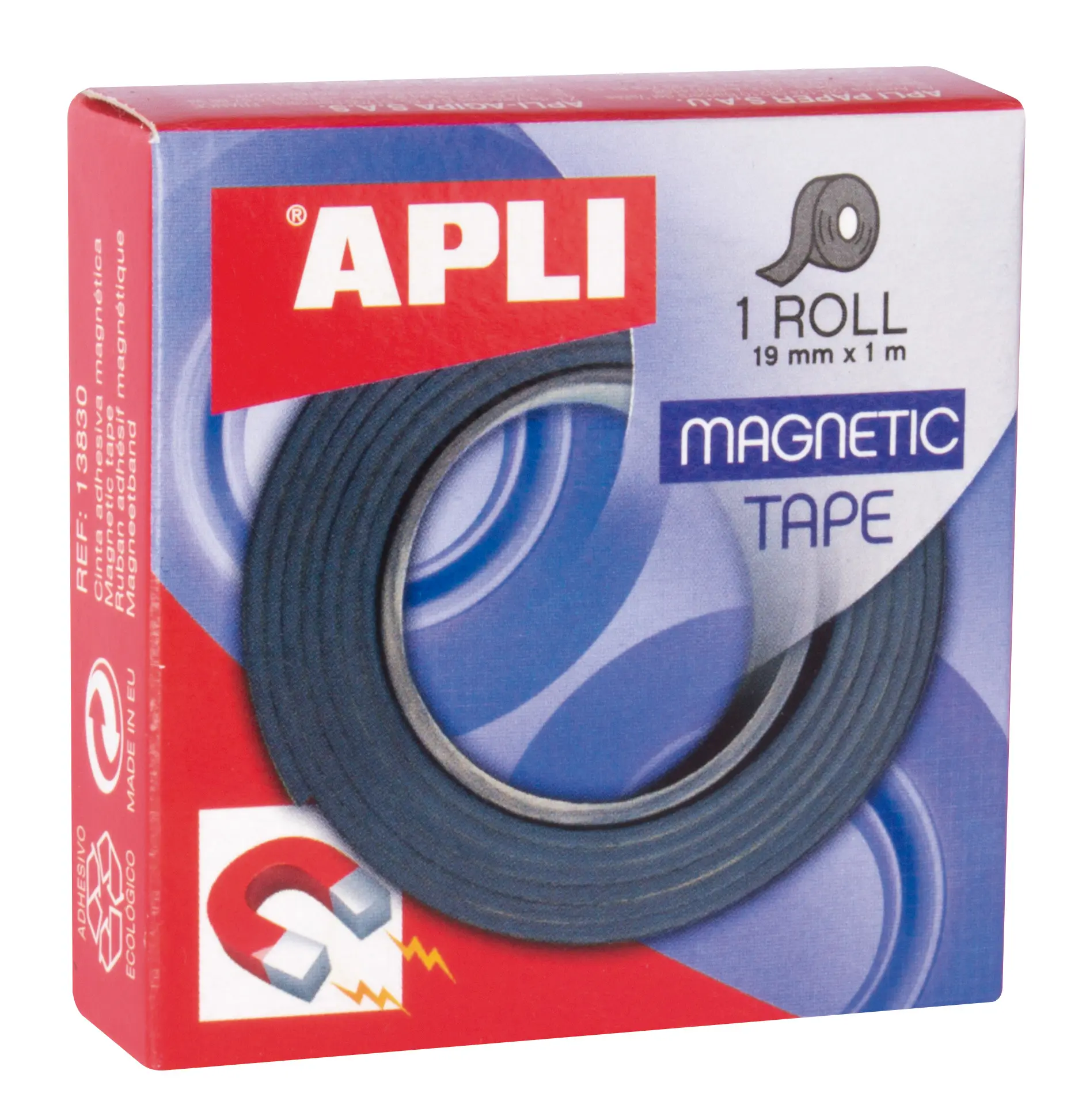Apli Cinta Adhesiva Magnetica 19mm x 1m - Facil de Cortar y Pegar - Ideal para Manualidades y Organi