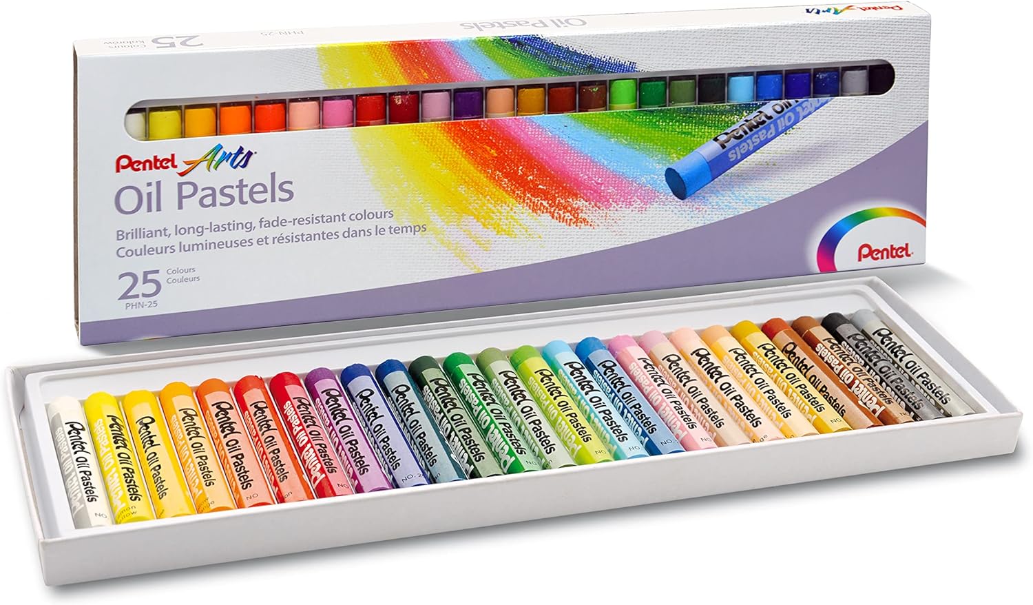 Pentel Oil Pastels Pack de 25 Pasteles Oleo - Blandos, Cremosos y de Secado Lento - Colores Surtidos