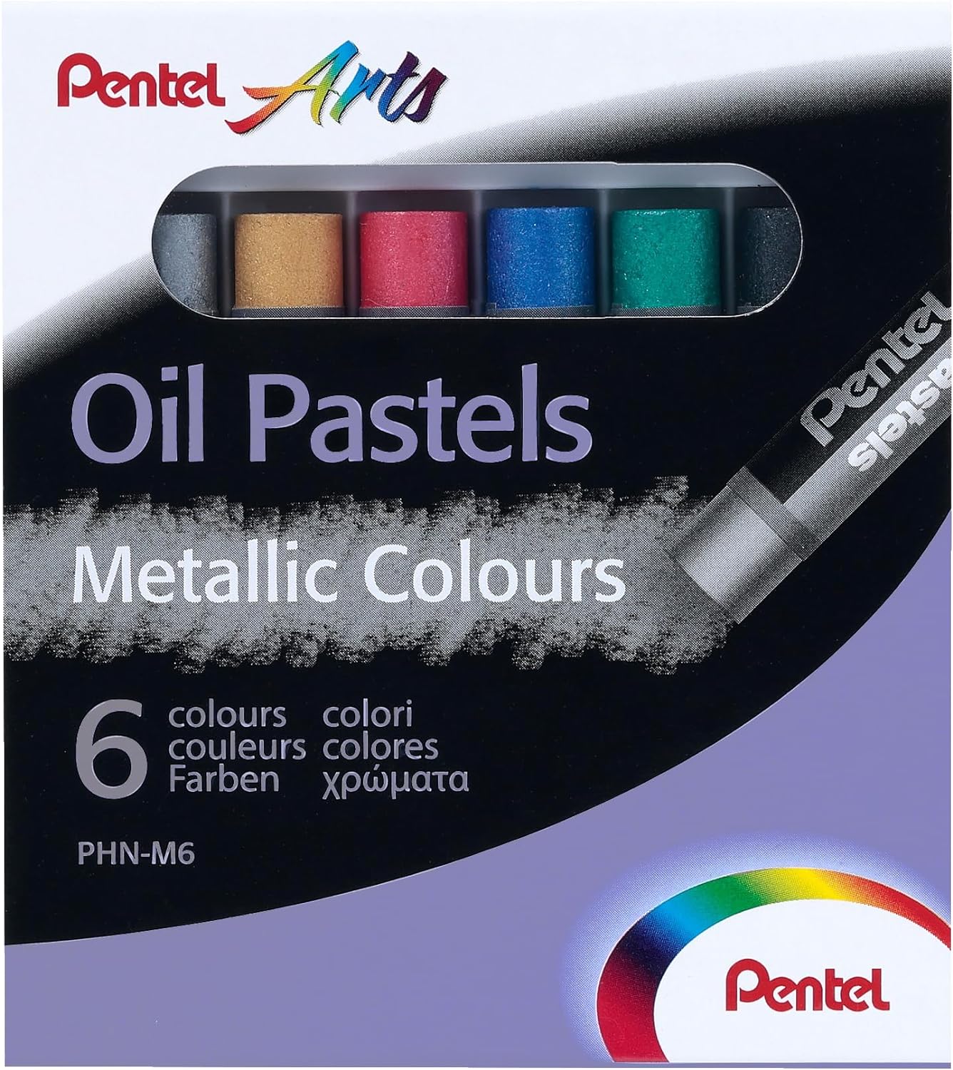 Pentel Oil Pastels Pack de 6 Pasteles Oleo Metalicos - Blandos, Cremosos y de Secado Lento - Colores