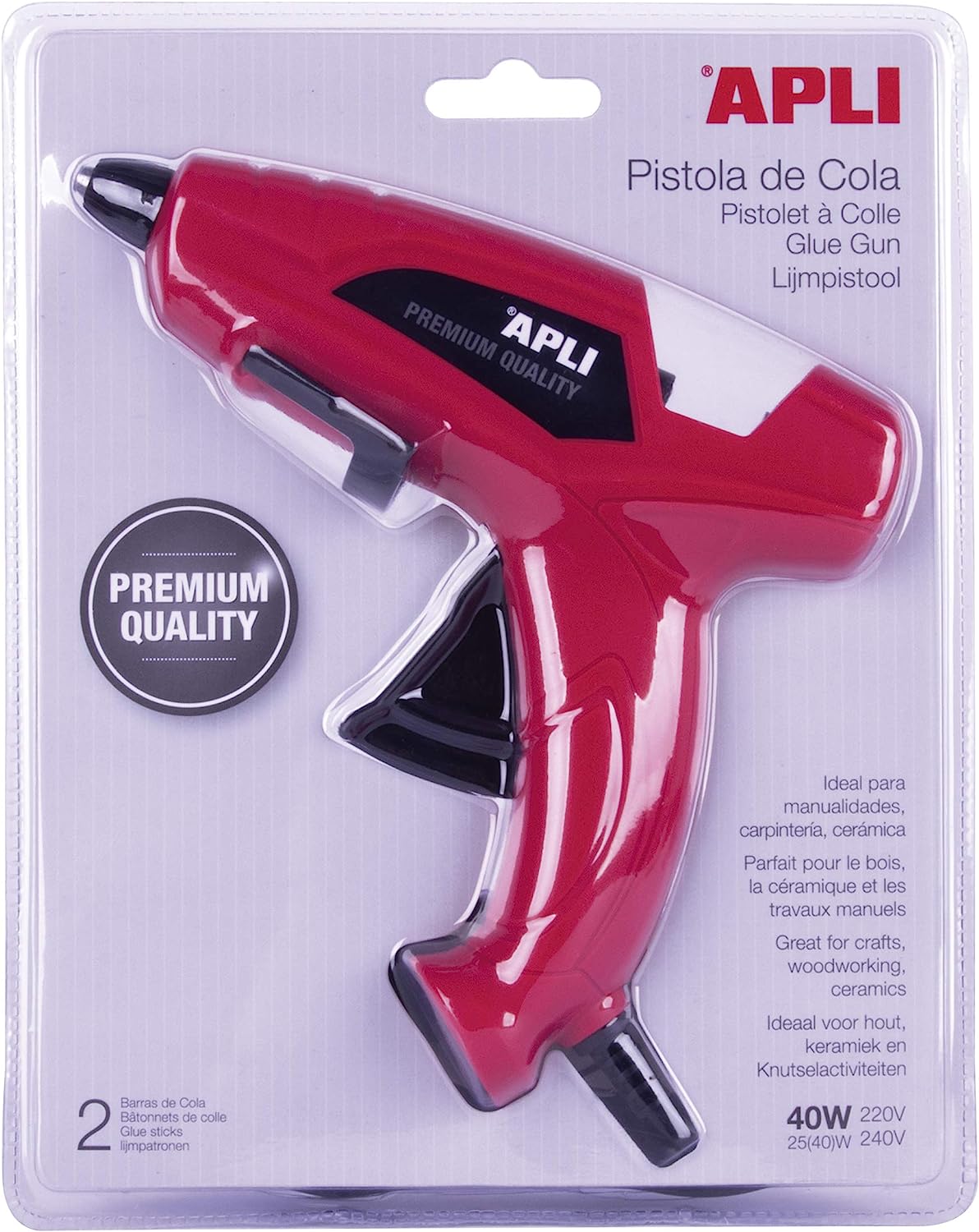 Apli Pistola de Cola Termofusible 40W para Barras de �11mm - Incluye 2 Barras de Cola de �11mm x 10c