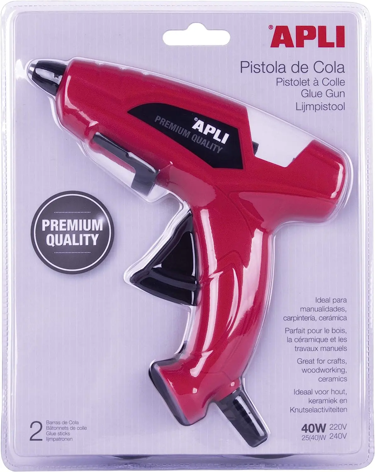 Apli Pistola de Cola Termofusible 40W para Barras de �11mm - Incluye 2 Barras de Cola de �11mm x 10c