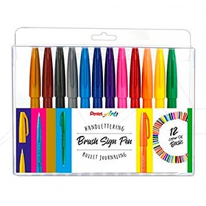 Pentel Brush Sing Pen Pack de 12 Rotuladores con Punta de Pincel - Lineas Finas o Gruesas dependiend